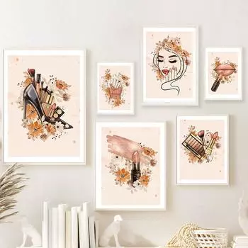Губы Помада Салон красоты Лак для ногтей Девушка Мода Настенная живопись Печать на холсте Картина в скандинавском стиле Постеры Картины для декора гостиной 21x30cm No Framed