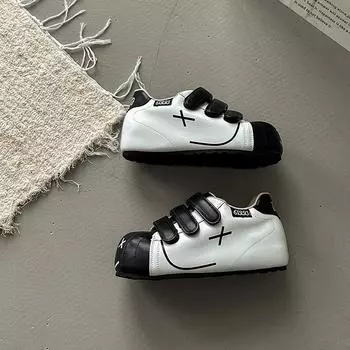 Липучка большая голова женская ретро смайлик толстая подошва внутренняя высота увеличение белые туфли 35