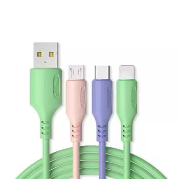 Liquid Silicone One-to-three Data Cables Are Suitable for Android Type-c IOS Mobile Phone V8 Three-in-one Fast Charging Cable