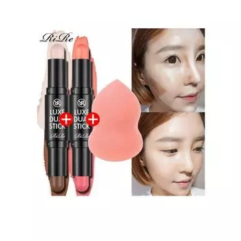 Lire Lux Dual Stick 1+1 + Waterpuff Free Makeup Shading Highlighter, 2 шт., Dual Stick/№ 3 x № 3 x Waterpuff Free