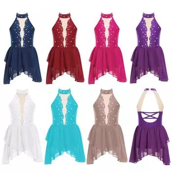 Лирическое платье для девочек с открытой спиной, прозрачными сетчатыми вставками, ложным вырезом и неровным подолом, танцевальный костюм 5-6 Years темно-синий