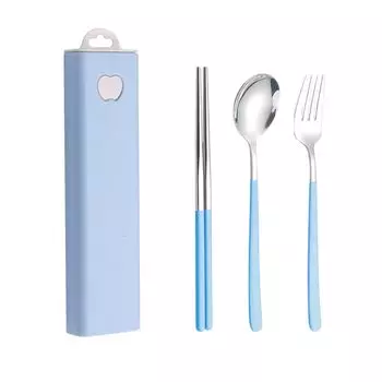 Liroyal Столовые приборы из 3 предметов из нержавеющей стали для улицы, портативный набор столовых приборов с суповой посудой, набор столовых приборов для обеда, подарочный набор для бэнто, набор, синий
