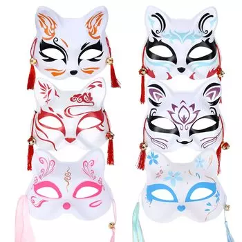 Лиса 6 предметов в японском стиле Хэллоуин предотвращает Лиса Лиса поставляется с колокольчиком [Mprocen] Лиса, Маска, Набор, Лиса, Маска, Косплей, Аксессуары, Маскарад,