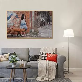 Лиса Медведь Граффити Девушка Скрыть Настенную Живопись Уличное Искусство Холст Картины для Украшения Гостиной Дома Cuadros Decoracion Салон 21cm30cm NoFrame