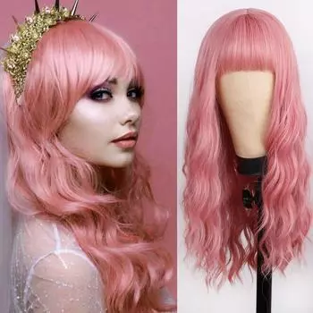LISI HAIR 24 Длинный розовый парик Сакуры с челкой, волнистый парик из синтетического волокна, женский длинный парик, натуральные парики, парик для косплея/повседневных/вечеринок