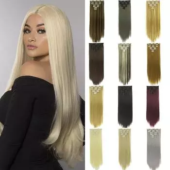 LISI HAIR 24 дюйма 16 заколок для наращивания волос Длинная прямая прическа Синтетические светлые черные шиньоны Термостойкие накладные волосы для женщин