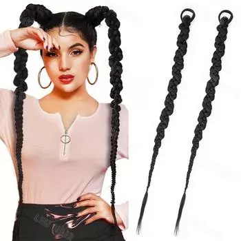 LISI HAIR 2 шт. Синтетическая эластичная веревка для волос Спиральная коса Наращивание хвоста Прямой парик с хвостом для ежедневного использования Аксессуары для волос для вечеринок 60cm