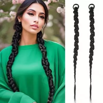 LISI HAIR 2 шт. Синтетическая эластичная веревка для волос Спиральная коса Наращивание хвоста Длинный прямой парик с хвостом для женщин Ежедневное использование Аксессуары для волос 60cm