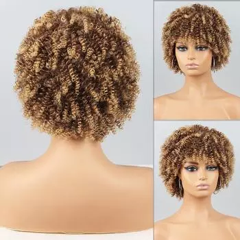 LISI HAIR Afro Women Short Ombre Blonde Kinky Curly Wig Синтетическое волокно Натуральные вьющиеся африканские женские модные короткие парики 25cm