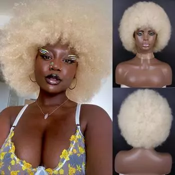 LISI HAIR Афро женские короткие волосы странные вьющиеся парики с челкой для чернокожих женщин африканские блондинки бесклеевые косплей парики парик из синтетического волокна 15 CM