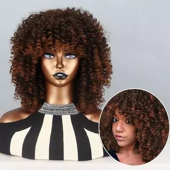 LISI HAIR Афро Женский Короткий Коричневый Парик Синтетическое Волокно Вьющиеся Волосы Парики для Женщин Пушистая Прическа Омбре Вечеринка Обычный Вьющийся Парик 30cm