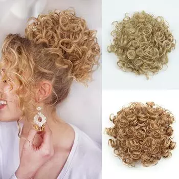 LISI HAIR Беспорядочные пучки волос Кусок парика Эластичный шнурок Свободный большой вьющийся волнистый пучок Синтетический короткий светлый хвост Наращивание для женщин Использование для косплея 25cm