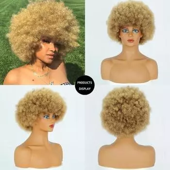 LISI HAIR Черный африканский синтетический золотой парик без клея для косплея, черные короткие волосы, черный вьющийся парик из волос с челкой