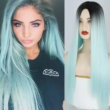 LISI HAIR Черный Зеленый Ombre Длинные прямые волосы без челки для женщин 24-дюймовые парики из синтетического термостойкого волокна 60 cm