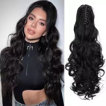 LISI HAIR Claw Ponytails Синтетические длинные волнистые черные хвостики для наращивания волос на завязках для женщин Термостойкие искусственные волосы для повседневной носки 45cm