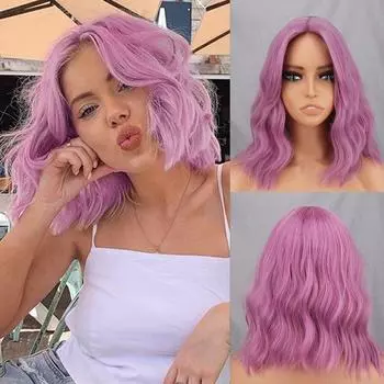 LISI HAIR Длина до плеч, парик для косплея, синтетическое волокно, волнистые парики боб с челкой, натуральные волосы, фиолетовые парики для женщин