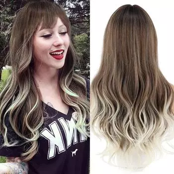 LISI HAIR Длинные коричневые блондинки Ombre волнистые синтетические парики с челкой парики из натуральных волос для женщин термостойкий повседневный парик для косплея