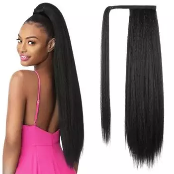 LISI HAIR Длинные кудрявые прямые волосы яки «Конский хвост» Синтетические волосы для наращивания на клипсе, устойчивые к волшебной пасте 24 дюйма, 100 г, обертывание вокруг шиньонов