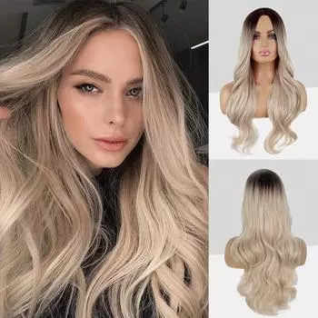 LISI HAIR Длинные натуральные волнистые градиентные синтетические парики без челки для женщин Светлые искусственные волосы Парик из термостойких волокон Повседневная одежда 30inches