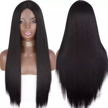 LISI HAIR Длинные прямые черные волосы Синтетический парик для женщин Натуральный парик средней части для девочек Термостойкое волокно Натуральный парик