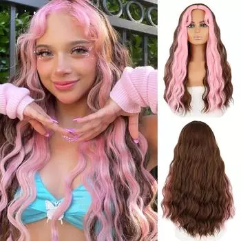 LISI HAIR Длинные волнистые парики из синтетического волокна розовые и коричневые натуральные парики для женщин Хэллоуин Косплей Вечеринка Парик Лолиты 60 cm