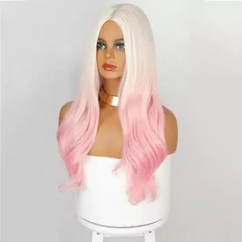 LISI HAIR Длинные волнистые синтетические парики Ombre Blonde Розовый парик для женщин Косплей Натуральный парик средней части волос Высокотемпературное волокно kda ahri