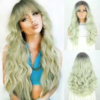LISI HAIR Длинные волнистые синтетические зеленые парики для женщин волнистый парик со средним пробором термостойкий парик для повседневного использования для вечеринок 60cm
