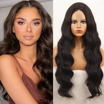 LISI HAIR Длинный волнистый парик из синтетического темно-коричневого волокна средней высокой температуры, подходит для женской повседневной одежды, вечеринки T1B/613