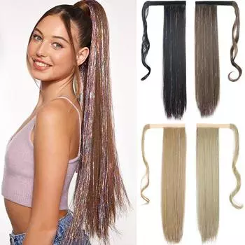 LISI HAIR для женщин 22 дюйма мерцающий длинный прямой хвост для наращивания волос синтетическое волокно для наращивания волос вокруг хвоста для женщин 55 cm