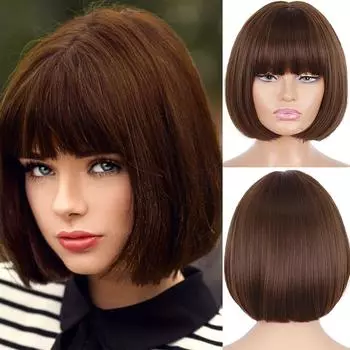 LISI HAIR Короткий парик боб с челкой для женщин Синтетические парики боб Черный парик для вечеринки Ежедневное использование Длина до плеч Косплей Красочный парик T1857