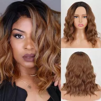 LISI HAIR Короткий светлый волнистый парик Боб 14 дюймов для женщин Черный парик из синтетического термостойкого волокна с эффектом омбре для повседневного ношения 16inches