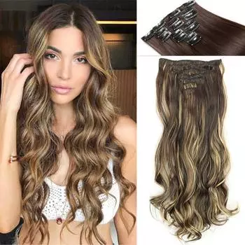 LISI HAIR натуральный черный волнистый длинный синтетический шиньон 16 зажимов для наращивания волос термостойкое волокно шиньон искусственные волосы для женщин 7 шт./компл. 60 cm