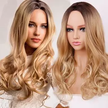 LISI HAIR Ombre Коричневый блондин парик Длинные волнистые средней части костюма Косплэй вечерние синтетический парик для женщин афро термостойкое волокно