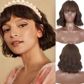 LISI HAIR Парик из прямых волос с короткой челкой, женский парик с синтетической челкой, темно-коричневый парик для вечеринок, длина до плеч