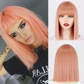 LISI HAIR Парик с короткой челкой, синтетический парик с женской челкой для вечеринки в стиле Лолиты, ролевые игры, ежедневное использование, длина до плеч