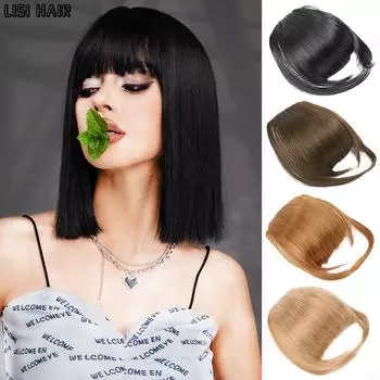 LISI HAIR Синтетическая накладная челка для волос 2 заколки для наращивания волос Аккуратная передняя накладная бахрома Накладная шиньон для женщин 20cm