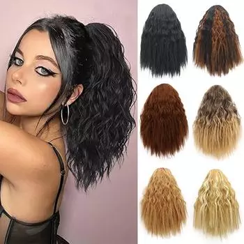 LISI HAIR Синтетические 12 дюймов черные короткие вьющиеся волнистые парики с хвостиком на шнурке для женщин естественно выглядящие волнистые хвостики 30cm