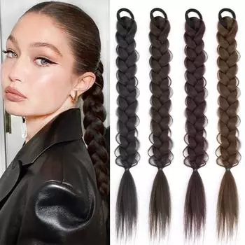 LISI HAIR Синтетические 16-дюймовые плетеные наращивание волос с хвостиком Черный парик с хвостиком Высокотемпературный парик из волокна для женщин Косплей 40cm