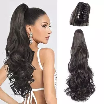 LISI HAIR синтетические 24-дюймовые длинные вьющиеся волнистые накладные волосы на клипсе-конском хвосте в универсальном черном коричневом цвете для женщин 60cm