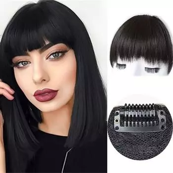 LISI HAIR Синтетические черные изогнутые челки для наращивания волос на заколке 6 дюймов черные прямые волосы для женщин для вечеринок 14cm