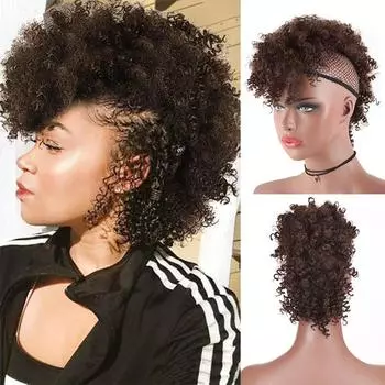 LISI HAIR Синтетические длинные коричневые вьющиеся шиньоны ирокез на заколке для наращивания волос Высокий пышный афро натуральный хвост 45cm