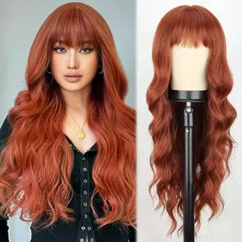 LISI HAIR Синтетические длинные красочные парики с челкой Натуральный волнистый парик для женщин Ежедневный косплей Термостойкий 65cm