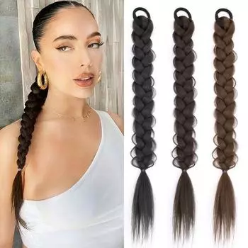 LISI HAIR Синтетические длинные плетеные хвостики для наращивания волос Парик для женщин Черный конский хвост Шиньоны Высокотемпературное волокно 40cm