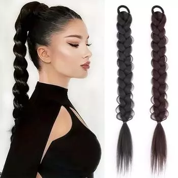 LISI HAIR Синтетические длинные плетеные волосы «конский хвост» Черный конский хвост Шиньоны Высокотемпературный парик из волокна для женщин 40cm