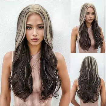 LISI HAIR Синтетические длинные волнистые парики от темного до светлого цвета для женщин, парик со средней частью, натуральный вид, парики из термостойкого волокна 60cm