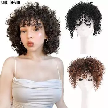 LISI HAIR Синтетические короткие черные вьющиеся парики для женщин Афро-кудрявый вьющийся парик с наращиванием челки Натуральный парик для косплея 20cm