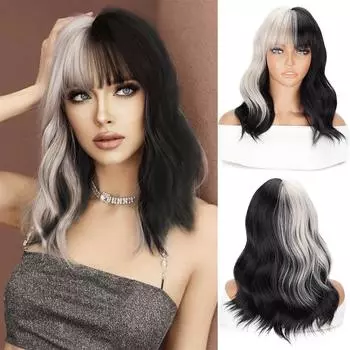 LISI HAIR синтетические короткие парики с мелированием, черный смешанный белый парик с челкой, волнистый парик для женщин, повседневное использование на вечеринках 30cm
