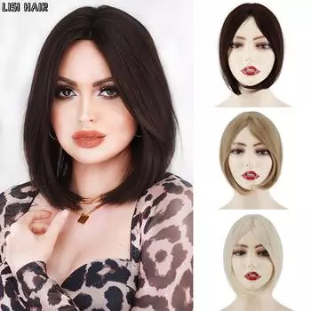 LISI HAIR Синтетические короткие прямые парики с челкой Натуральный серый парик Боба для женщин Ежедневный термостойкий 25cm
