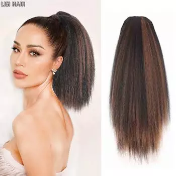 LISI HAIR Синтетические короткие прямые пышные парики с хвостиком, на шнурке, хвост, наращивание волос, прямой шиньон для женщин 30cm