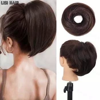 LISI HAIR Синтетические Короткие Прямые Волосы Пучок Пончик Конский Хвост Обертывание Пучок Волос Натуральный Для Женщин Ежедневного Использования 20cm